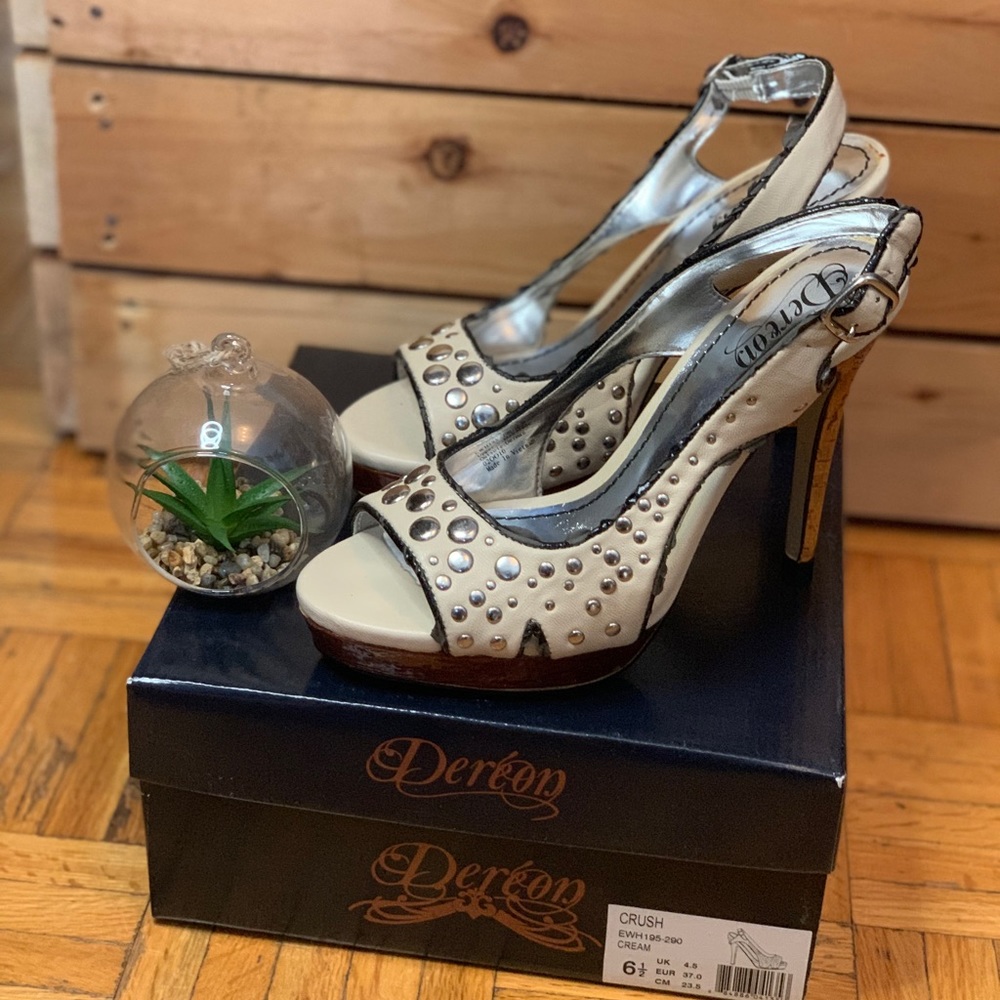 BEYONCÉ DEREON STUDDED CREAM HIGH HEELS